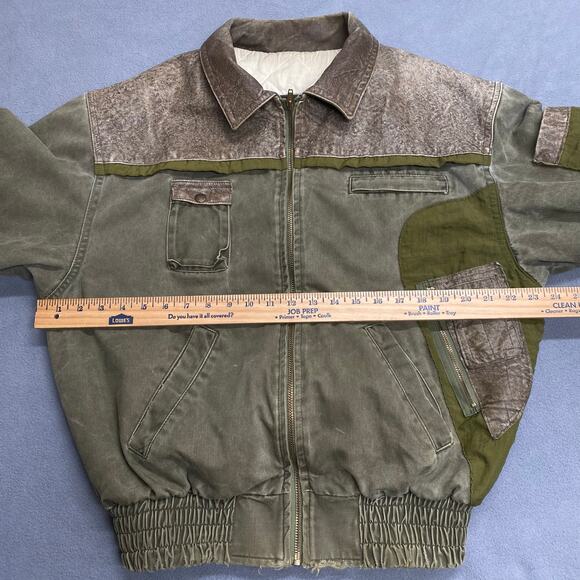 Vtg 80s 90s Dual Control Canvas Leather Bomber Flight Jacket Mens M Quilted Line - Picture 13 of 16
